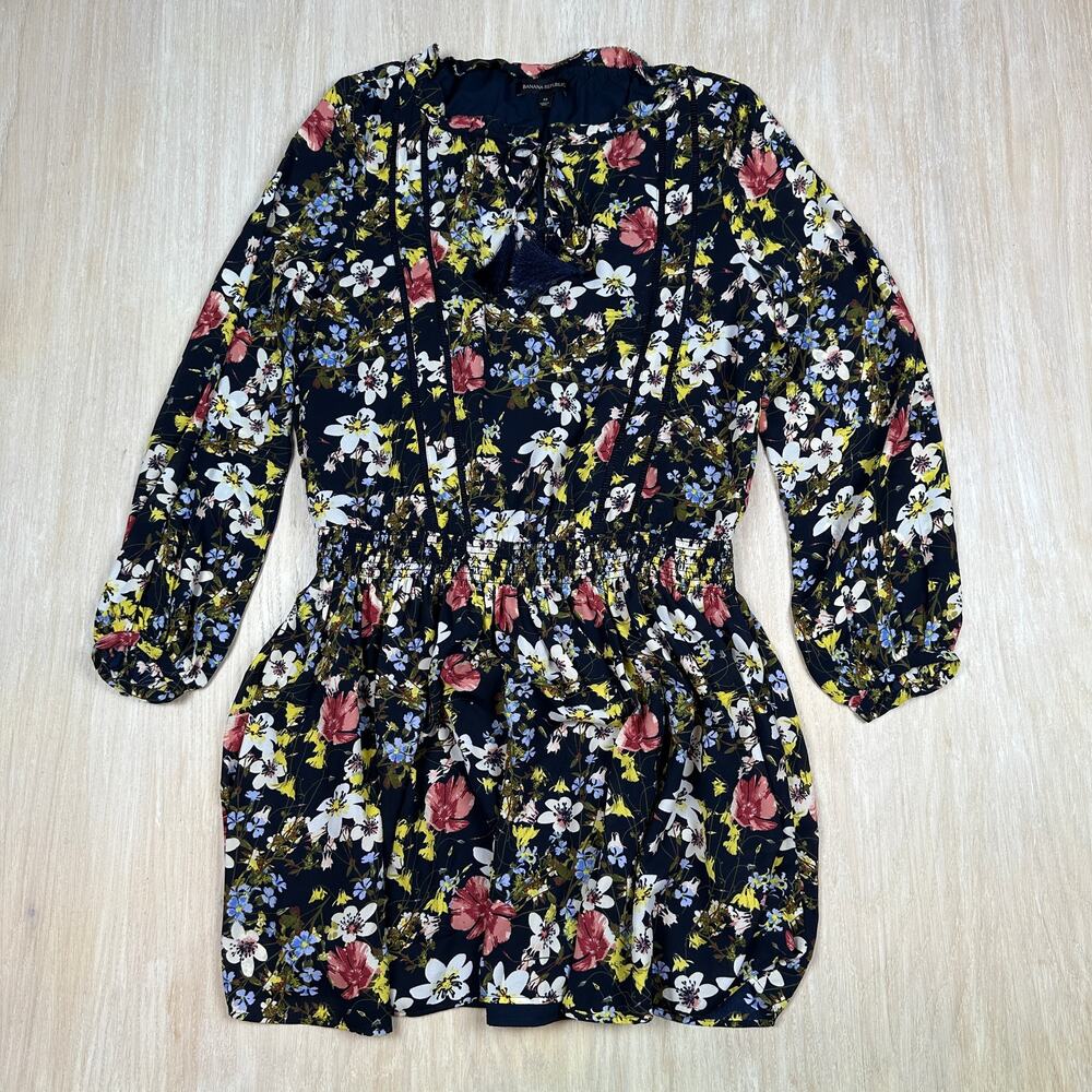 Banana Republic Valeria Floral Smocked Long Sleeve Romantic A-Line Dress Medium